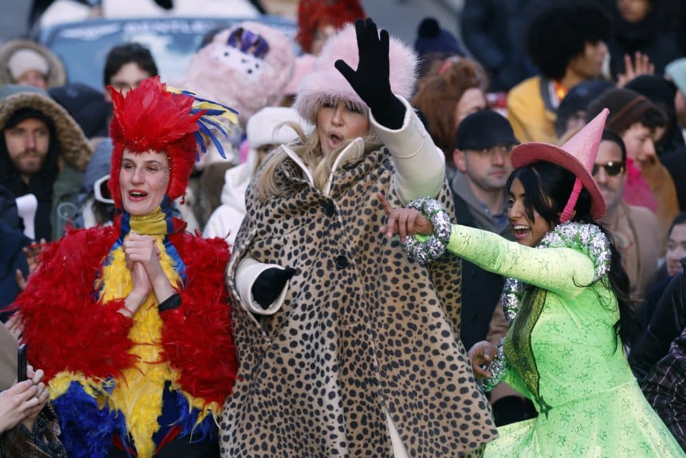 Jennifer Coolidge participated in a parade that crossed Massachusetts Avenue in Cambridge as part of the Hasty Pudding Theatricals Woman of the Year celebration 