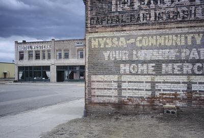 (Anne Whiston Spirn, May 17, 2005) Nyssa, Oregon. Building is now office of the Owyhee Irrigation District, and the Hotel Western is a museum. 