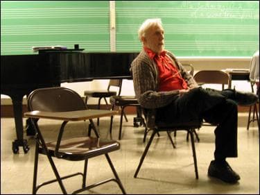 Pianist Ran Blake in his classroom at the New England Conservatory in Boston. (Andrea Shea/WBUR)