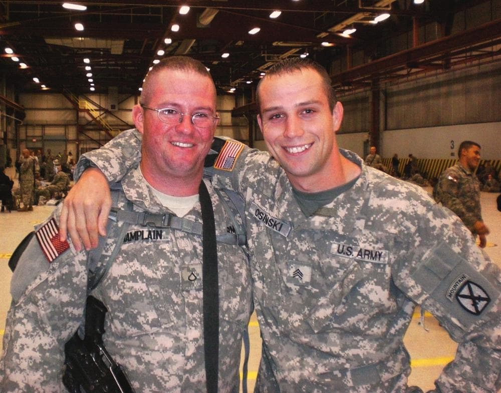 Fadia Champlain's husband, Lucas, and son, Martin, at Martin's deployment.