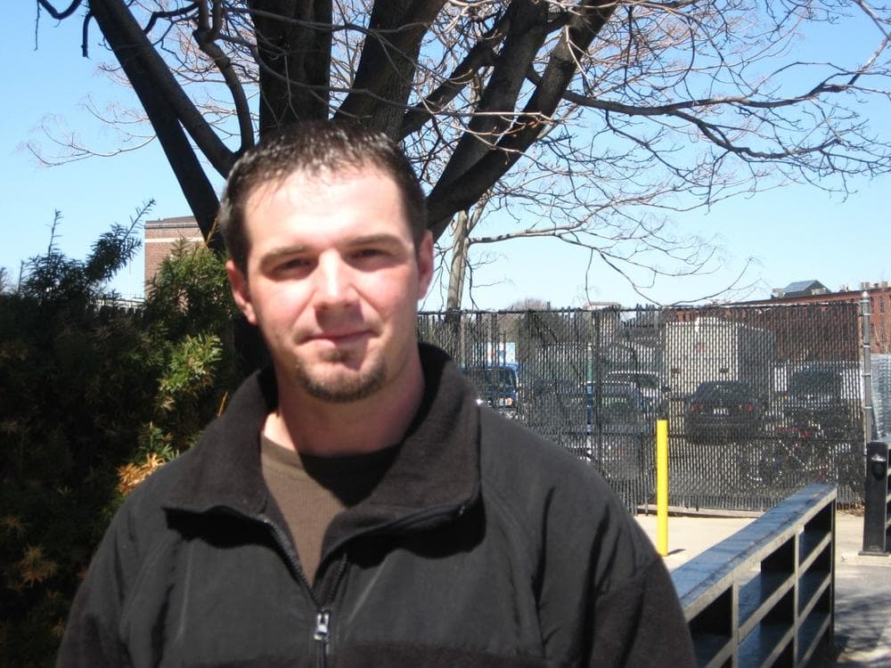 Navy Petty Officer Leo Pike was laid off from his job as a New Bedford firefighter while he was serving in Iraq. (Fred Thys/WBUR)