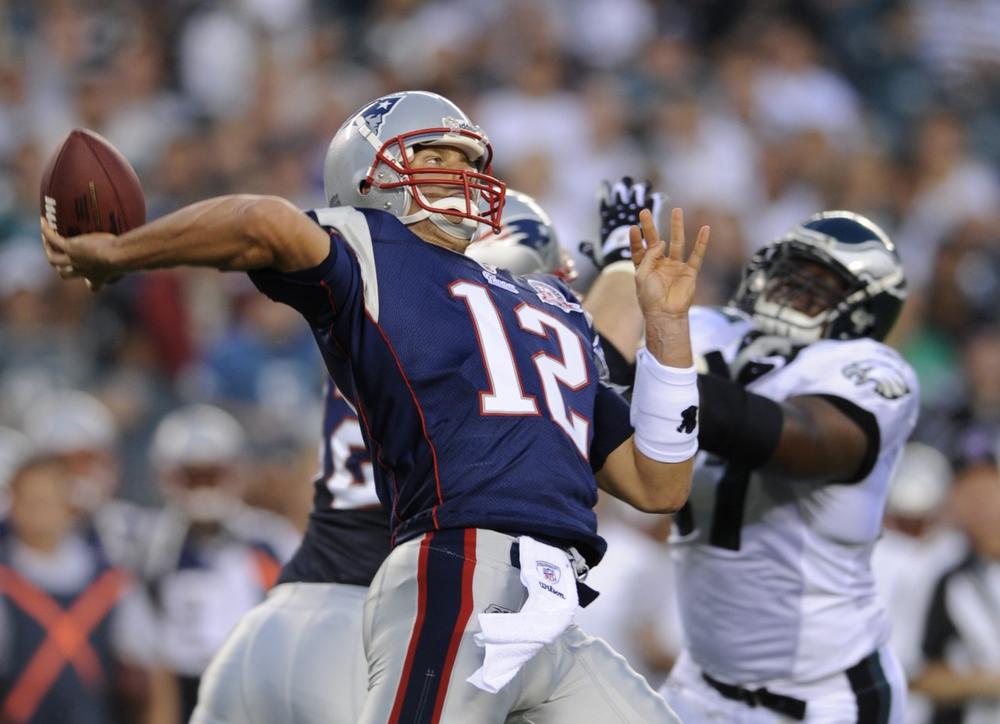 New England Patriots quarterback Tom Brady throws in the first quarter of an NFL preseason football game against the Philadelphia Eagles on Thursday night in Philadelphia. (AP)