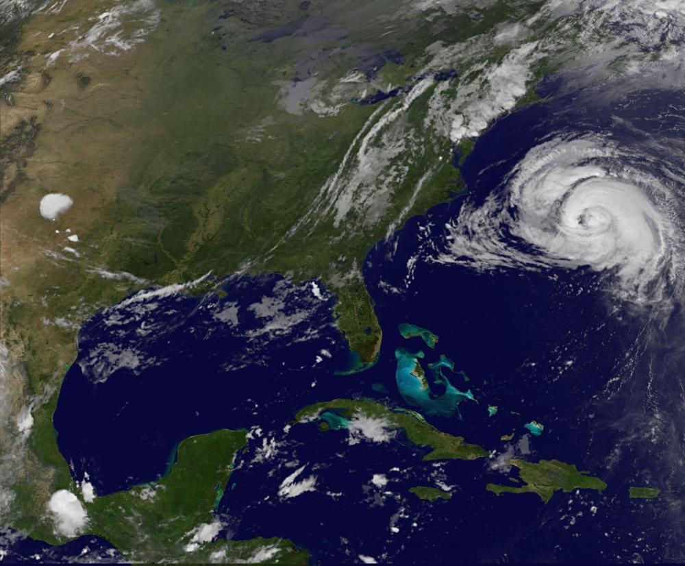 This National Oceanic and Atmospheric Administration satellite image taken Saturday at 6:31 a.m EDT shows Hurricane Bill in the Atlantic Ocean. (AP)
