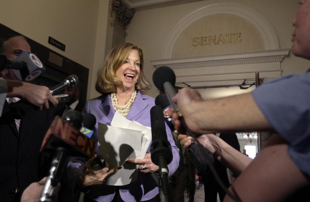 Massachusetts Senate President Therese Murray is surrounded by reporters after the Senate approved a bill allowing the governor to name an interim replacement for the late Sen. Edward M. Kennedy at the State House in Boston on Tuesday. (AP)