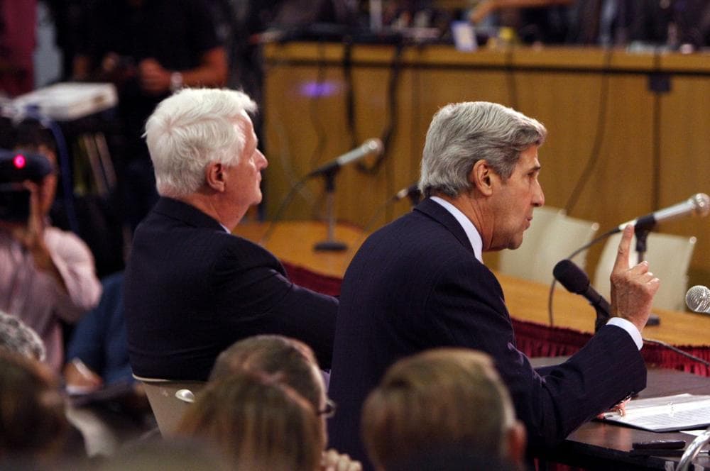 Sen. John Kerry presses lawmakers to allow Gov. Deval Patrick to name an interim replacement to Sen. Edward M. Kennedy during a public hearing before the Joint Committee on Election Laws on Wednesday. (AP)