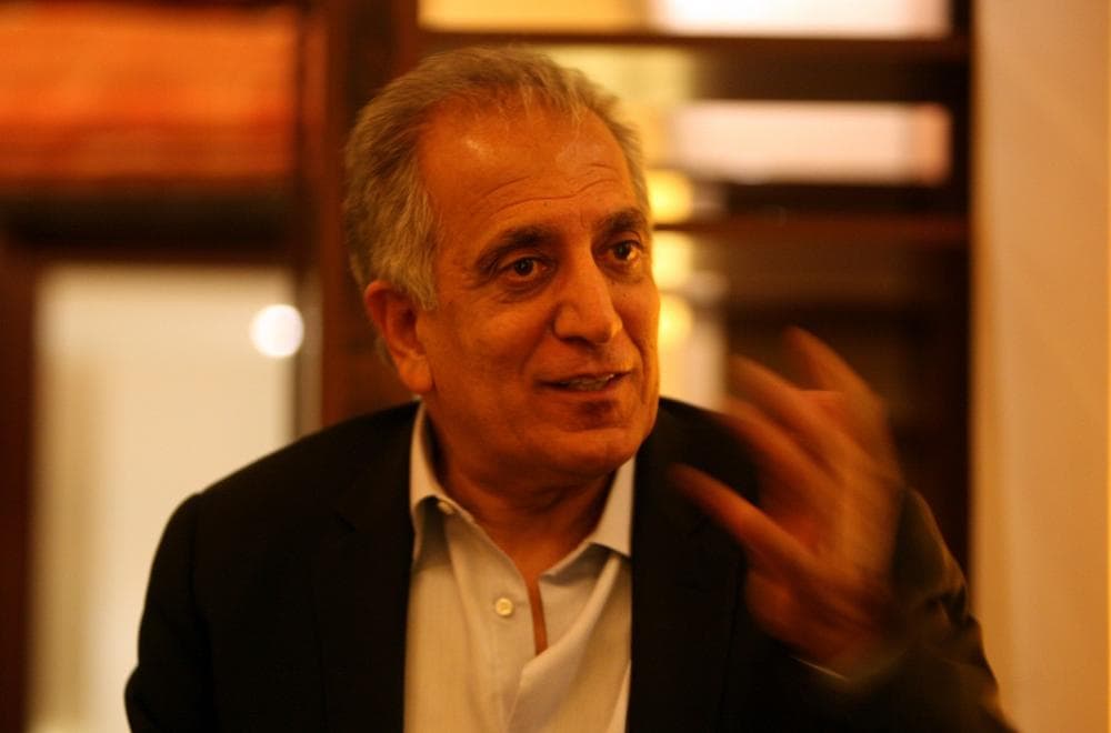 Former US ambassador to Afghanistan, Zalmay Khalilzad, speaks to reporters in Kabul, Afghanistan, Friday. Khalilzad said he has been meeting with both President Hamid Karzai and his chief rival Abdullah Abdullah to urge them to consider the fate of the country as they try to resolve the political crisis triggered by the fraud-marred presidential election. (AP/Altaf Qadri)