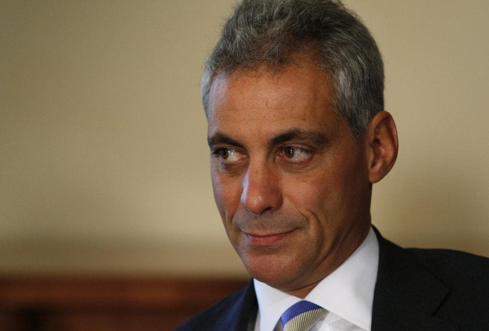 White House Chief of Staff Rahm Emanuel listens as President Barack Obama speaks to reporters while meeting with his Cabinet at the White House ,  Sept. 10, 2009. (AP /Charles Dharapak)