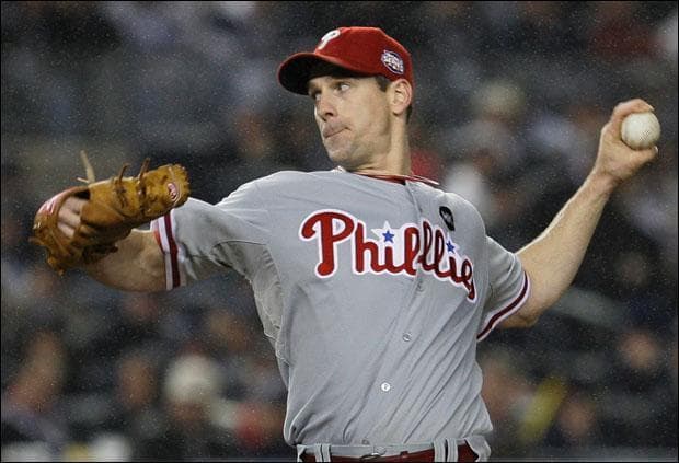Cliff Lee pitches to the New York Yankees during the fifth inning of of the Major League Baseball World Series on Wednesday. (David J. Phillip/AP)
