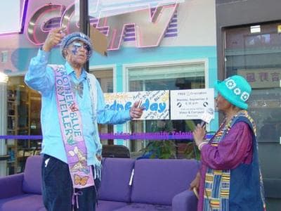 Brother Blue with his wife Ruth at CCTV in Central Square in Cambridge. 