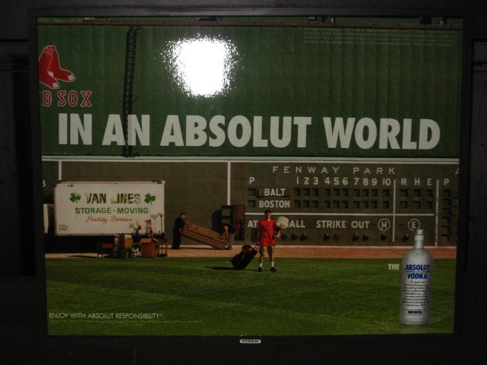 Boston University Professor Michael Siegel says alcohol ads on the T, like this one for Absolut vodka, clearly target college students, most of whom are under the legal age for the sale of alcohol. (Courtesy Michael Siegel) 