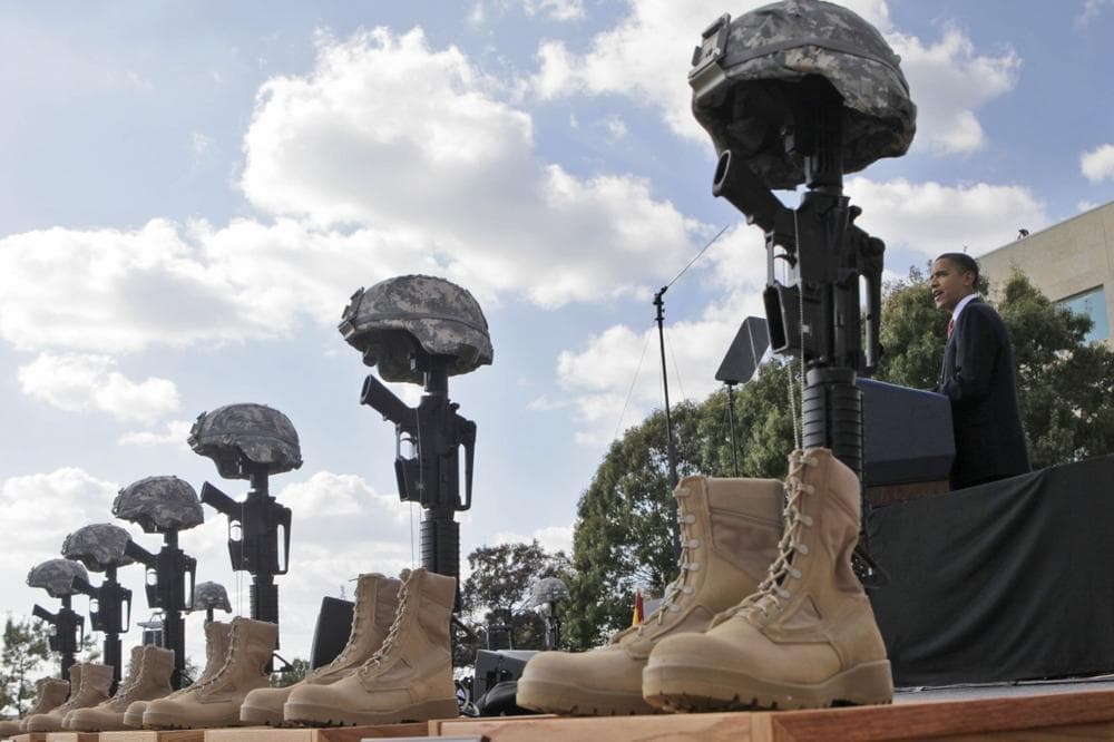 President Obama speaks at the memorial service at Fort Hood, Texas, on Tuesday. (AP)