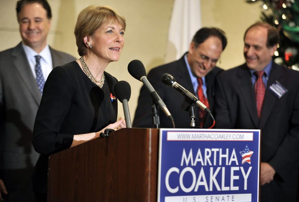 Attorney General Martha Coakley is flanked by her former rivals as she speaks at a unity event the morning after she won the Democratic primary for the special election for Massachusetts' open U.S. Senate seat. (AP)