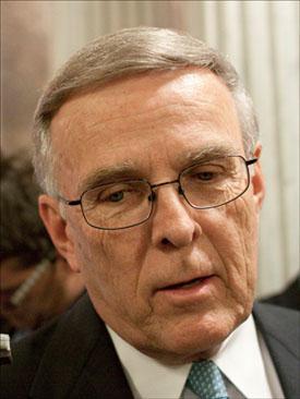 Sen. Byron Dorgan speaks to press in Washington in this Dec. 15, 2009 file photo. (Harry Hamburg/AP)