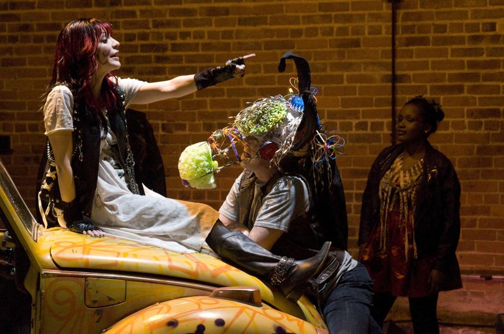 Marianna Bassham as Titania, Robert Walsh as Bottom and Sabrina Saint Louis as Peaseblossom in the Actors' Shakespeare Project's production of "A Midsummer Night's Dream." (Stratton McCrady/Actors' Shakespeare Project)