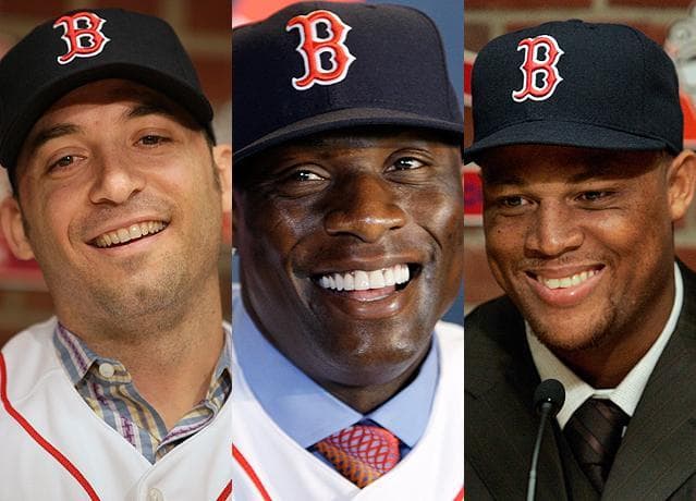 This winter, the Boston Red Sox introduced three defensive-minded position-player additions in the span of just over a month: From right, shortstop Marco Scutaro, centerfielder Mike Cameron and third baseman Adrian Beltre.  (AP)