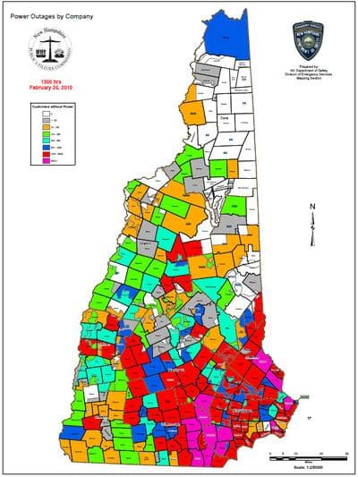 MAP: Power outages in New Hampshire as of 1 p.m. Friday. 