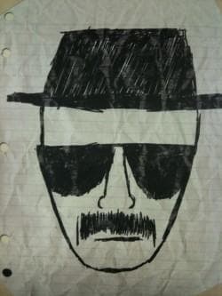 A pen-sketched portrait of Bryan Cranston's character, Walt White, appears in an eerie temple on AMC's "Breaking Bad."