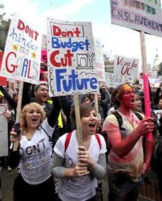 College students and supporters demonstrate against cuts to higher education at the Capitol in Sacramento, Calif., Thursday, March 4, 2010. (AP)