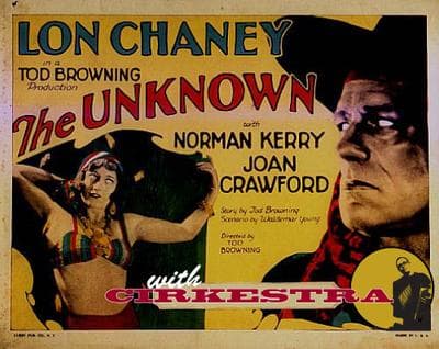 The 1927 silent film "The Unknown" features Lon Chaney as Alanzo, an apparently armless circus knife-thrower. Joan Crawford plays his beautiful assistant, Nanon, a woman who can't stand the touch of any man.