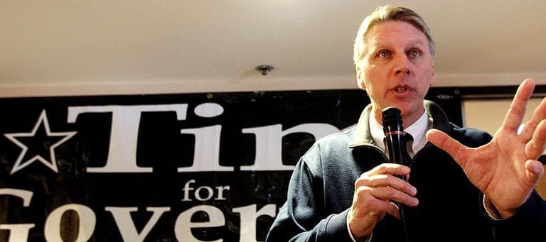 State Treasurer Timothy Cahill launches his independent gubernatorial candidacy in Quincy on Feb. 13. (AP)