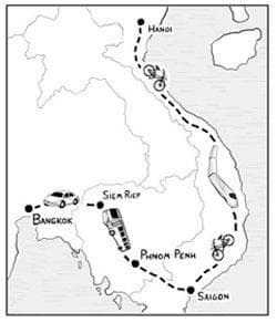A map of part of Seth Stevenson's journey around the globe, without using airplanes. (Courtesy of SethStevenson.com)