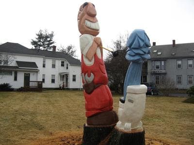 One of Green's weirder works shows a plumber dealing with a toilet explosion. (Andrea Shea/WBUR)