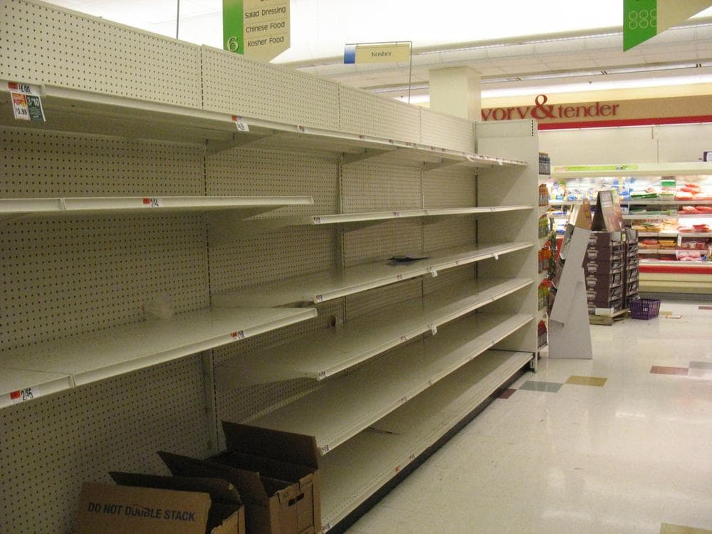 Customers rapidly drained area grocery and convenience stores of bottled water supplies. (Monica Brady-Myerov/WBUR)