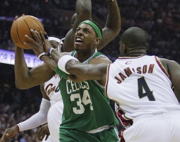 Boston's Paul Pierce is fouled by Cleveland's Antawn Jamison in the first quarter of Game 2 in the second round of the playoff series Monday in Cleveland. (AP)