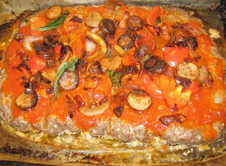 The Paleo "Meatza" (Andrea Shea/WBUR)