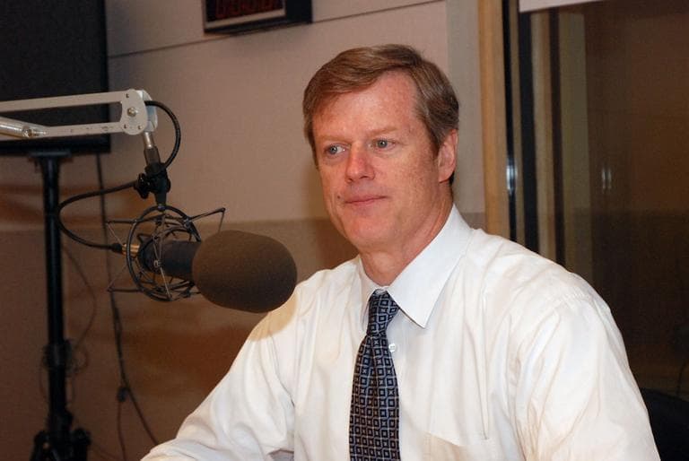 Republican gubernatorial candidate Charlie Baker in WBUR's Studio 3 on Monday (Jesse Costa/WBUR)