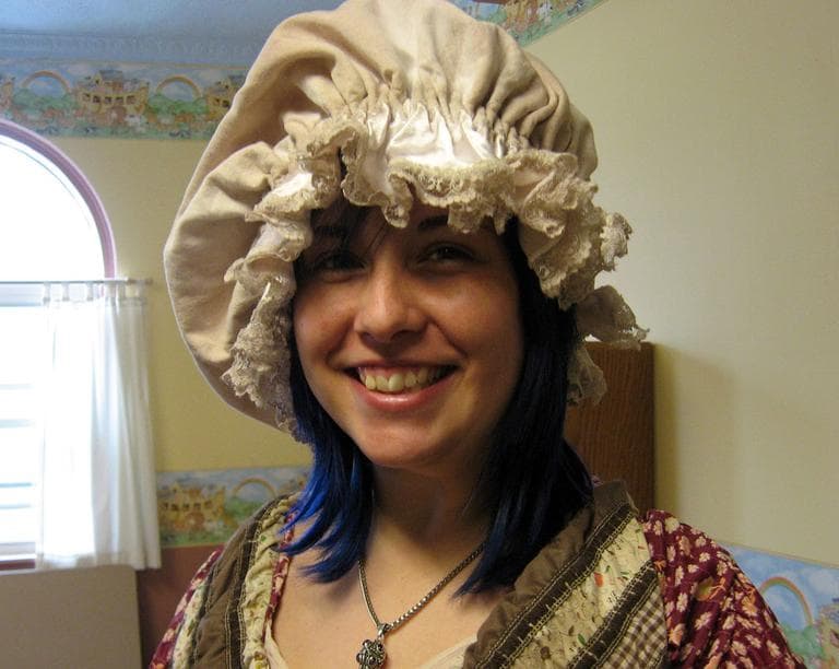 An actress, Kate, in costume (Andrea Shea/WBUR)