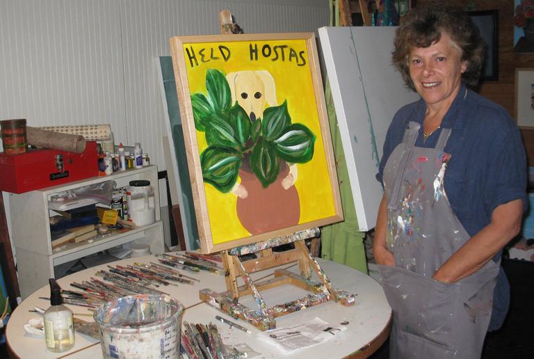 Langer in her home studio (Deborah Becker/WBUR)
