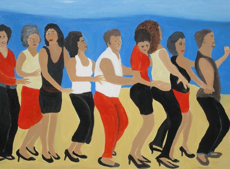 Harvard University Prof. Ellen Langer says her whimsical paintings help her demonstrate her theories on mindfulness. (Deborah Becker/WBUR)