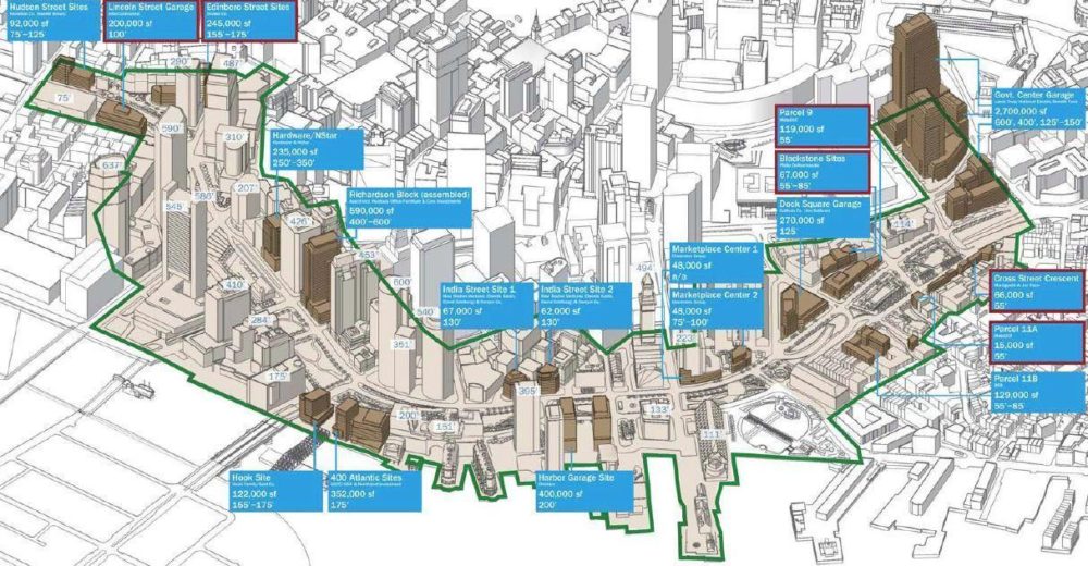 Greenway District Guideline Recommendations from the Boston Redevelopment Authority (Click to enlarge)