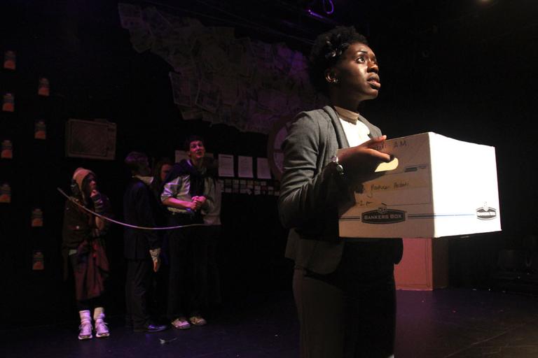 Actress Obehi Janice, right, in "Candyland: A Recession Comedy." (Jess Bidgood for WBUR)