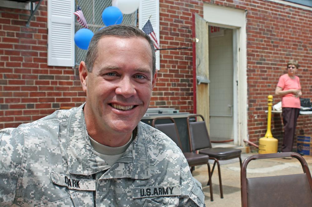 Capt. Tom Clark is a member of the American Legion, but as an active reservist he has a hard time finding the time to attend meetings. (Lisa Tobin/WBUR)