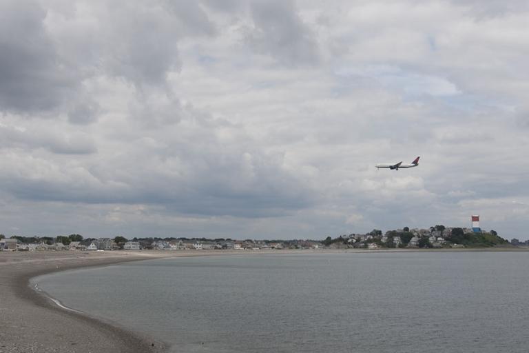 Part of Winthrop's coastline is seen from Deer Island. (Jess Bidgood for WBUR)