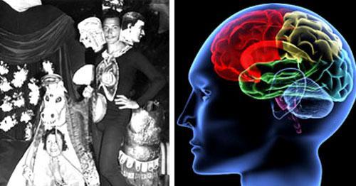 Left: Spanish surrealist artist Salvador Dali and his partner Gala appear at a party they gave in California in 1941. Guests were bidden to dress as bad dreams. (AP); Right: Courtesy of Boston University