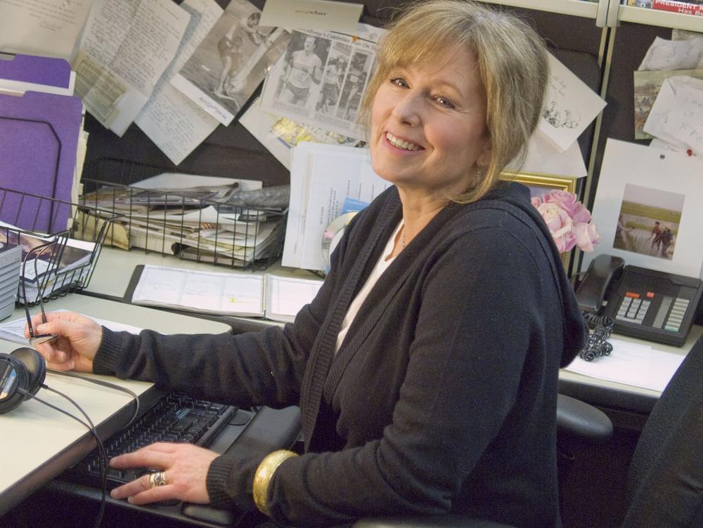 Robin Young at her desk.
