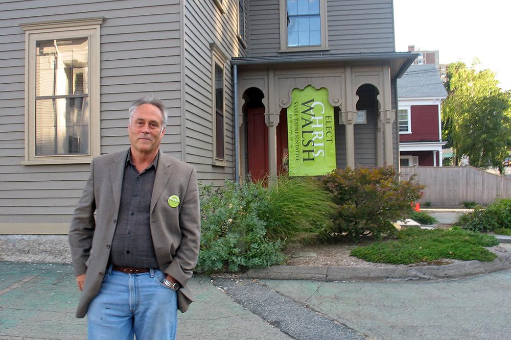 Chris Walsh is a Democrat running to represent Framingham in the State House. "A lot of people think Framingham has almost no identity, but it’s really the opposite," Walsh says. "The problem is it’s got so many you really can’t settle on one.” (Martha Bebinger/WBUR)