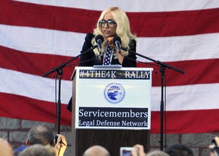 Recording artist Lady Gaga speaks at a rally in support of repealing the military's "don't ask, don't tell" policy for gay service members, in Portland, Maine, on Monday (AP)