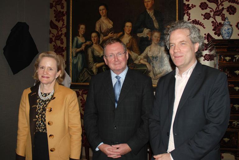 From left: Art of the Americas curator Elliot Davis, MFA Director Malcolm Rogers, MFA head of design Keith Crippen. (Andrea Shea/WBUR)