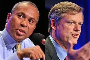 From left, Democratic Gov. Deval Patrick and Republican challenger Charlie Baker. (AP)
