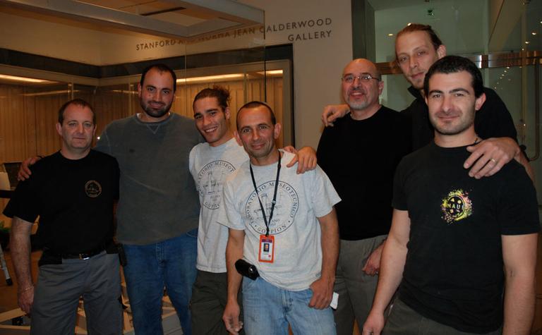 The Goppion workers who are installing the glass cases (Andrea Shea/WBUR)