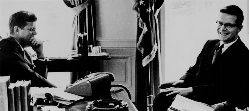 This undated photo released by the John F. Kennedy Presidential Library and Museum shows President Kennedy, left, with Ted Sorensen. (Via AP)