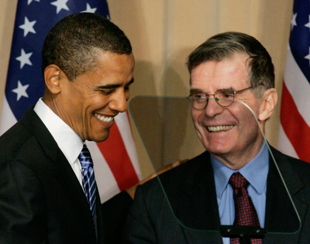 Sorensen appeared with then-candidate Barack Obama in October 2007. (Charles Rex Arbogast/AP)