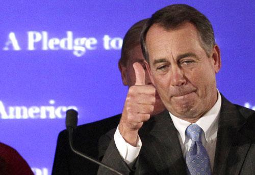 House Republican leader John Boehner of Ohio celebrates the GOP's victory that changes the balance of power in Congress, Nov. 2, 2010. (AP)