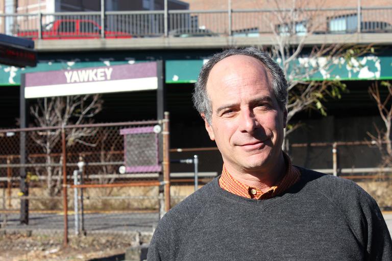 Newton developer John Rosenthal will break ground Monday on the state's first solar-powered transit station. (Lisa Tobin/WBUR)