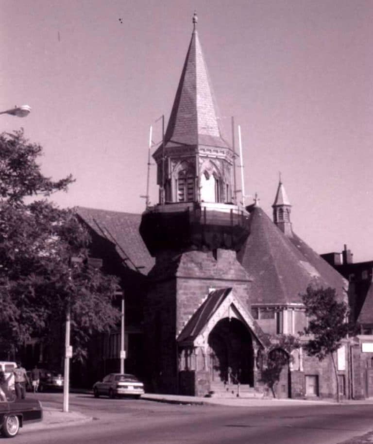 Roxbury Presbyterian Church before restoration — date unknown (Historic Boston Inc.)