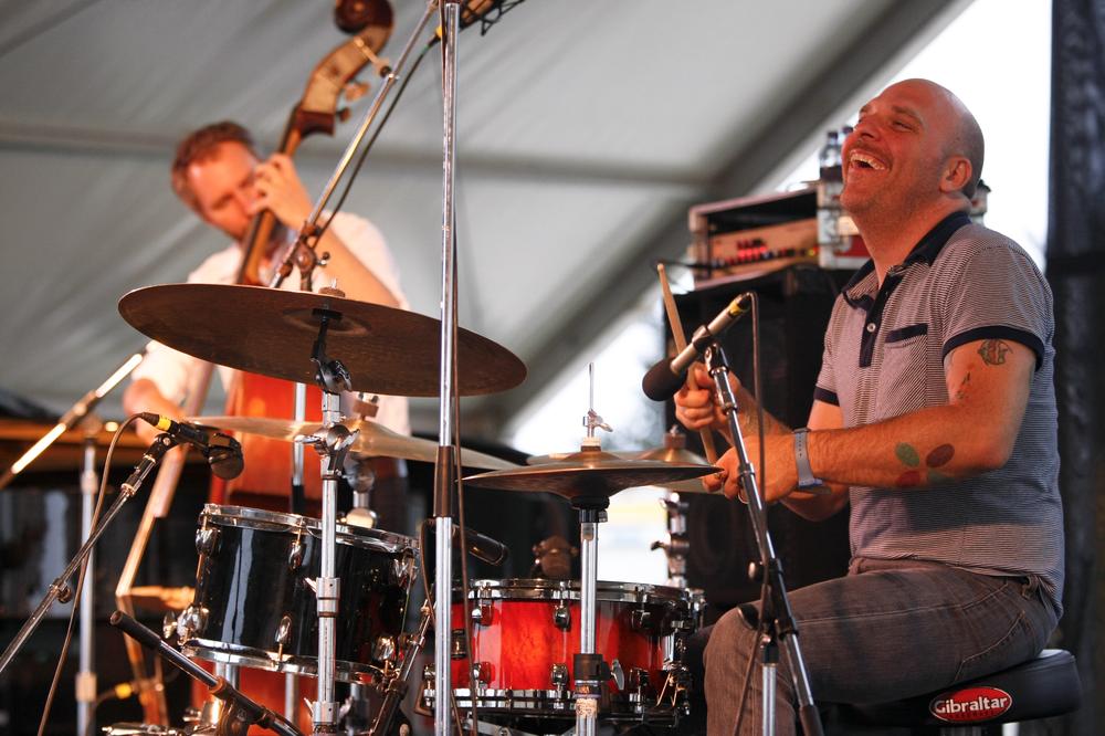 Drummer David King and bassist Reid Anderson of The Bad Plus perform at George Wein's Carefusion Newport Jazz 55 in Newport, R.I. (AP)